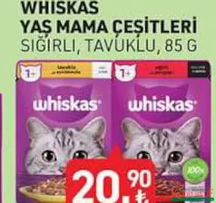 WHİSKAS YAŞ KEDİ MAMASI ÇEŞİTLERİ SIĞIRLI/TAVUKLU 85 G fiyat ve kampanya bilgisi
